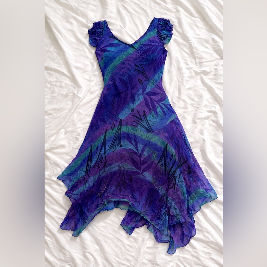 Elegant Blue And Green Women's Dress